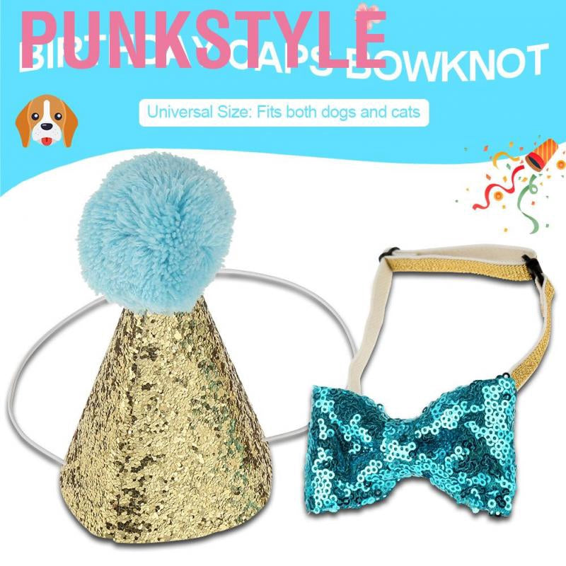 Punkstyle Cute Pet Cat Dog Birthday Caps Bowknot Party Costume Hat Headwear (Blue) - intl