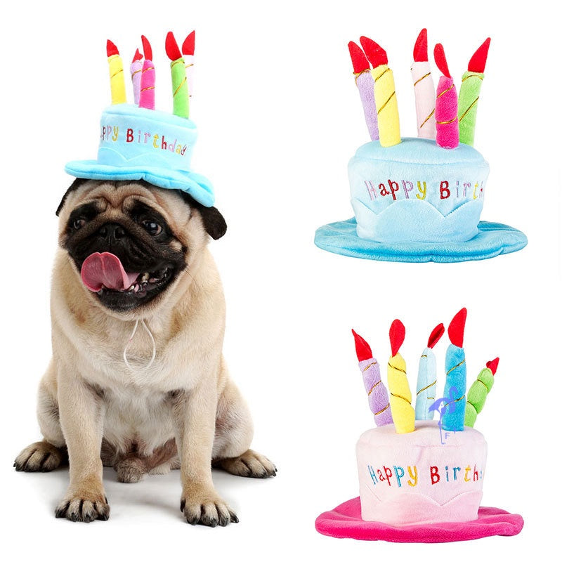 Cute Dog Cat Birthday Cake Hat Pet Cap Pet Hat with 5 Color Candles Design Party Accessory