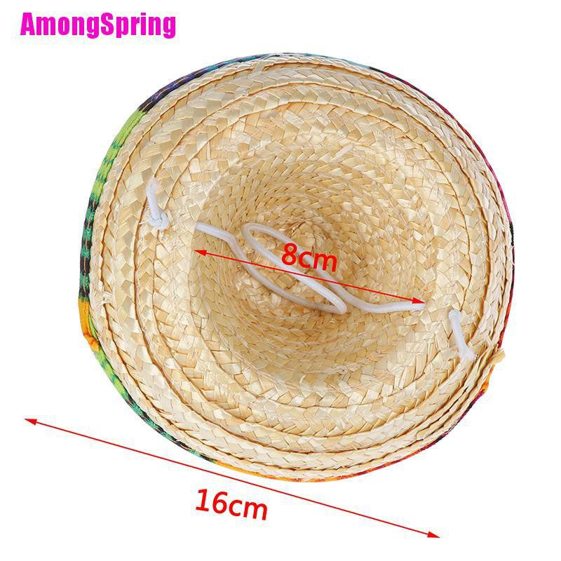 AmongSpring☬ Mini Pet Dogs Straw Hat Sombrero Cat Sun Hat Beach Party Straw Hats Dogs Hat