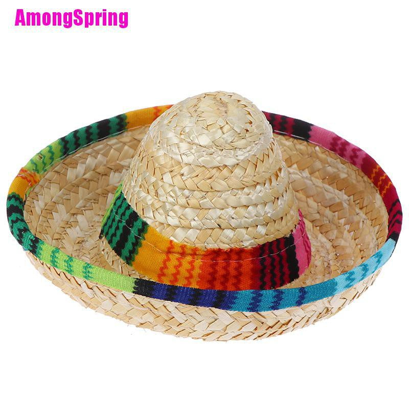 AmongSpring☬ Mini Pet Dogs Straw Hat Sombrero Cat Sun Hat Beach Party Straw Hats Dogs Hat