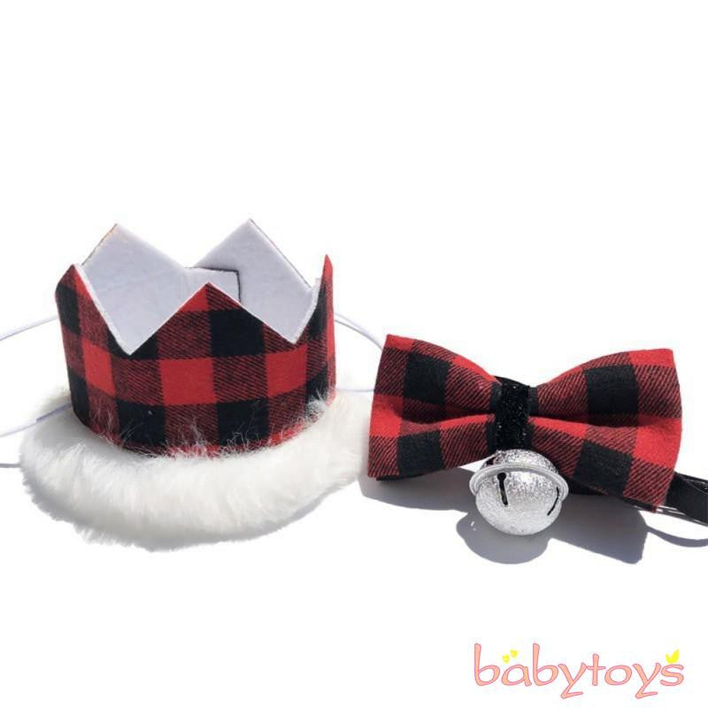 2PCS Christmas Hats for Dog Cat Pet Xmas Holiday Costume Santa Hat+Bowknot  Outfit Pets Accessories