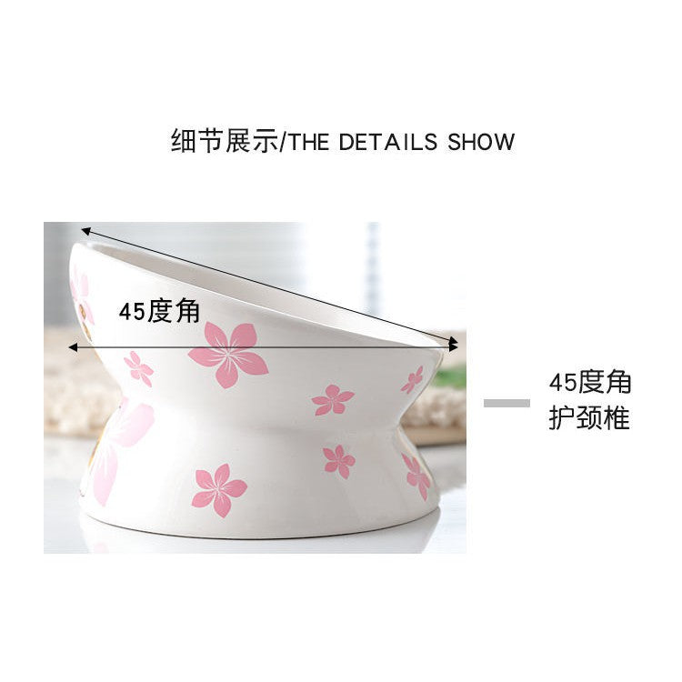 Cat Bowl Protection Cervical Spine Bowl Rice Bowl Pet Supplies- / Cat Bowl Ceramic Gold Food Basin Dog Basin Cat Rice Basin Protection Cervical Anti-Tumble the Bevel-End Steel Water Bowl Pet Tableware Set