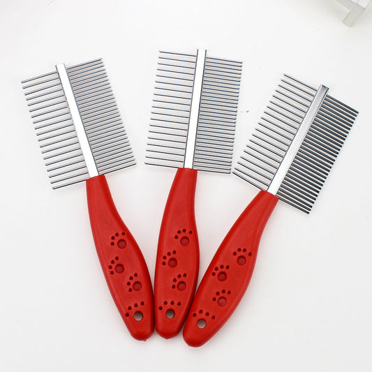 Manufacturers wholesale double row pet comb Squeezed teeth stainless steel straight-top comb comb comb cat beauty comb