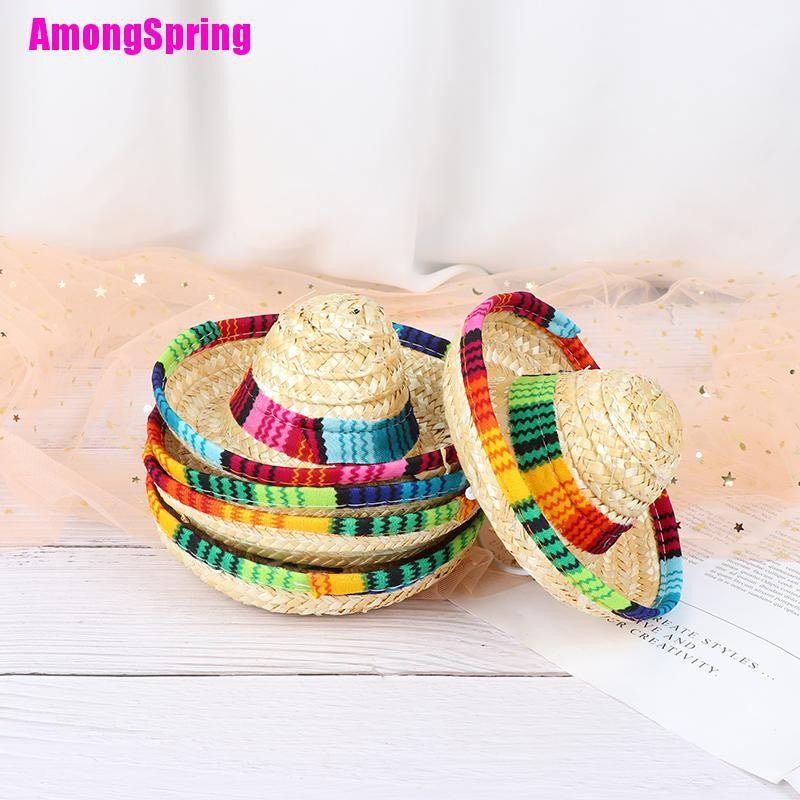 AmongSpring☬ Mini Pet Dogs Straw Hat Sombrero Cat Sun Hat Beach Party Straw Hats Dogs Hat