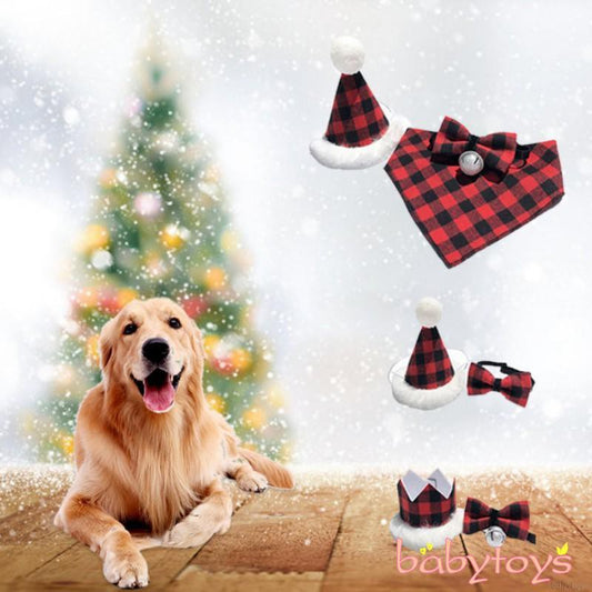 2PCS Christmas Hats for Dog Cat Pet Xmas Holiday Costume Santa Hat+Bowknot  Outfit Pets Accessories