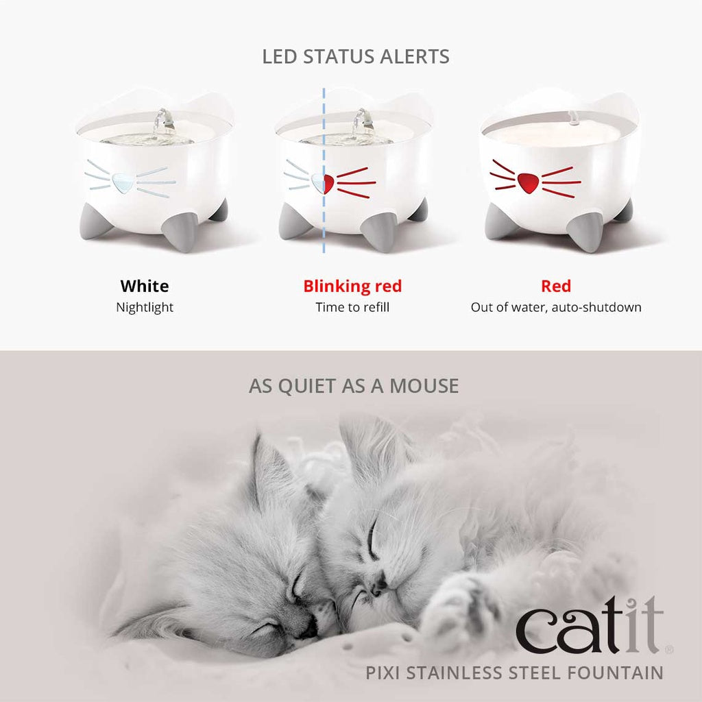 NEW! Catit Catit PIXI Stainless Steel Fountain 2.5L for Cat