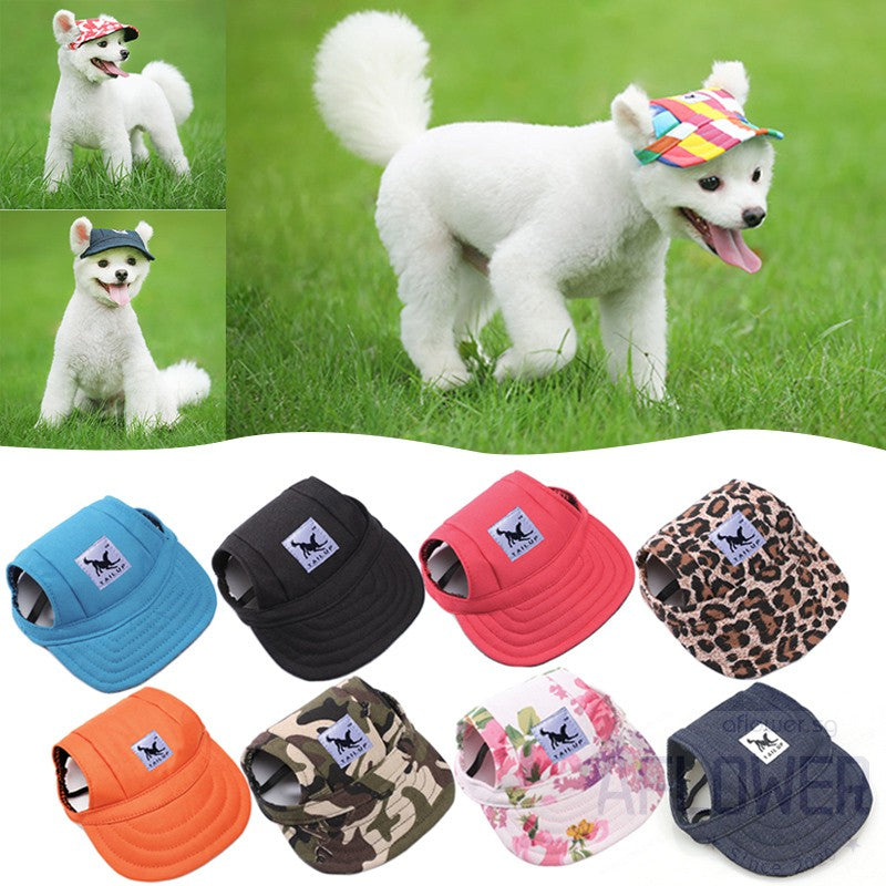 Pet Dog Baseball Cap Adjustable Sun Protection Sport Visor Cap with Ear Holes Chin Strap