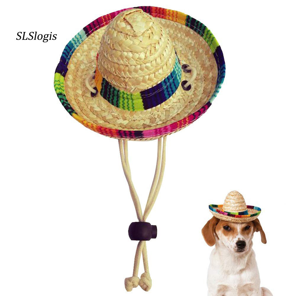 wac Cute Mini Puppy Dog Cat Straw Woven Sun Hat Cap Mexican Sombrero Pet Supplies