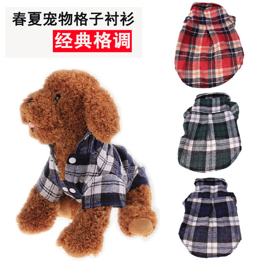 Dog Clothes Pet Spring/Summer Clothing Snaps Comfortable Plaid Shirts Foreign Trade Pet Clothes Teddy Puppy Clothes