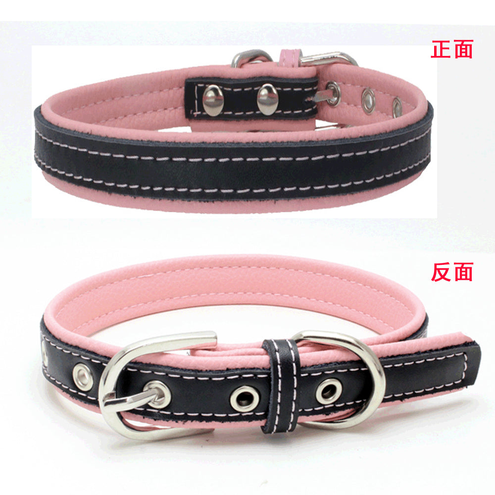 Berry explosion color leather pet collar stainless steel film lettering dog collar cortical traction rope Amazon