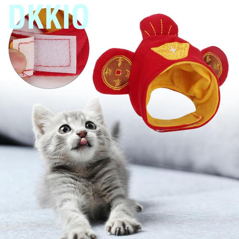 Dkkio Cute Pet Cat Headwear Cap Chinese Copper Cash Pattern Decoration Hat