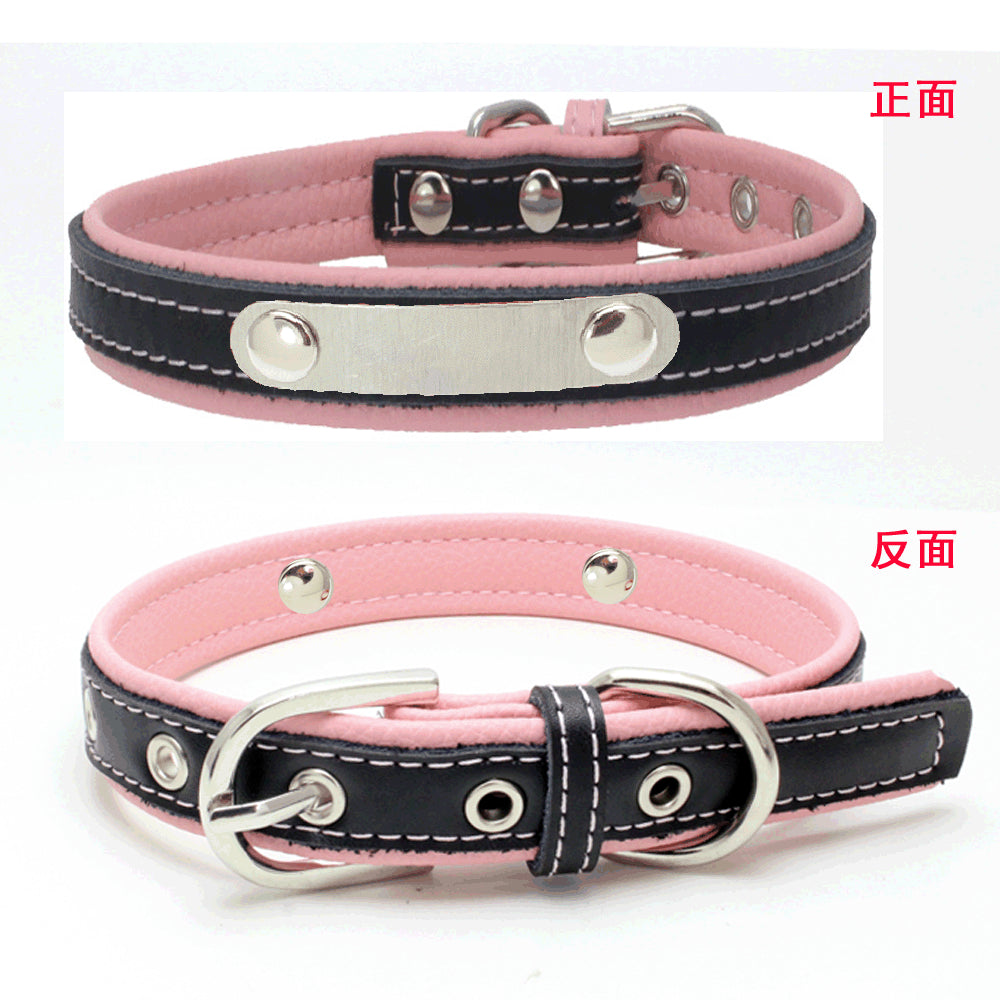 Berry explosion color leather pet collar stainless steel film lettering dog collar cortical traction rope Amazon