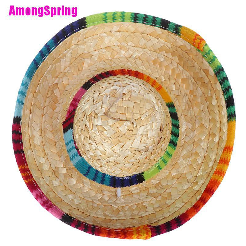 AmongSpring☬ Mini Pet Dogs Straw Hat Sombrero Cat Sun Hat Beach Party Straw Hats Dogs Hat