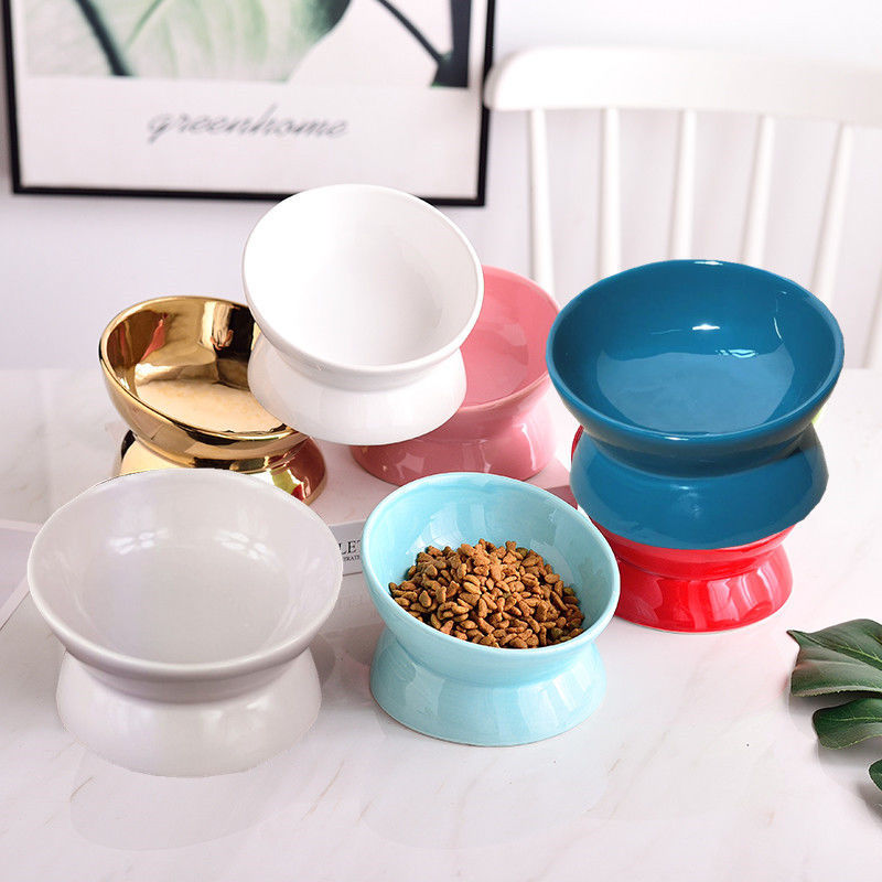 Cat Bowl Protection Cervical Spine Bowl Rice Bowl Pet Supplies- / Cat Bowl Ceramic Gold Food Basin Dog Basin Cat Rice Basin Protection Cervical Anti-Tumble the Bevel-End Steel Water Bowl Pet Tableware Set