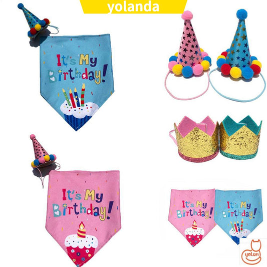 ☆YOLA☆ Cute Pet Birthday Caps/Bibs Birthday Costume Bandana Sequin Design Pets Accessories Scarf Decor Cat Dog Headwear Cap Hat/Multicolor