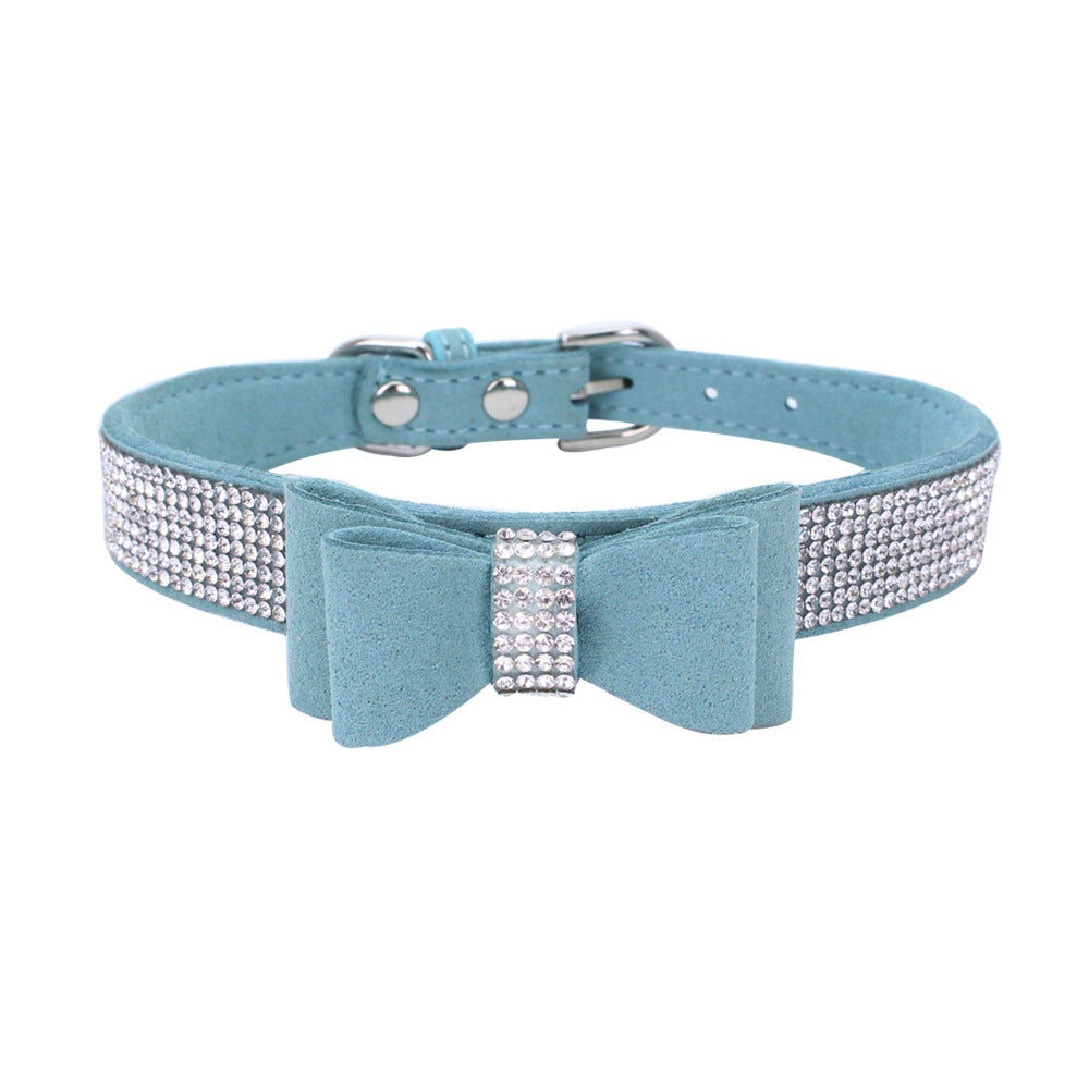 Amazon explosion water drill pet collar super fiber bow dog dog collar bow with diamond cat loop custom