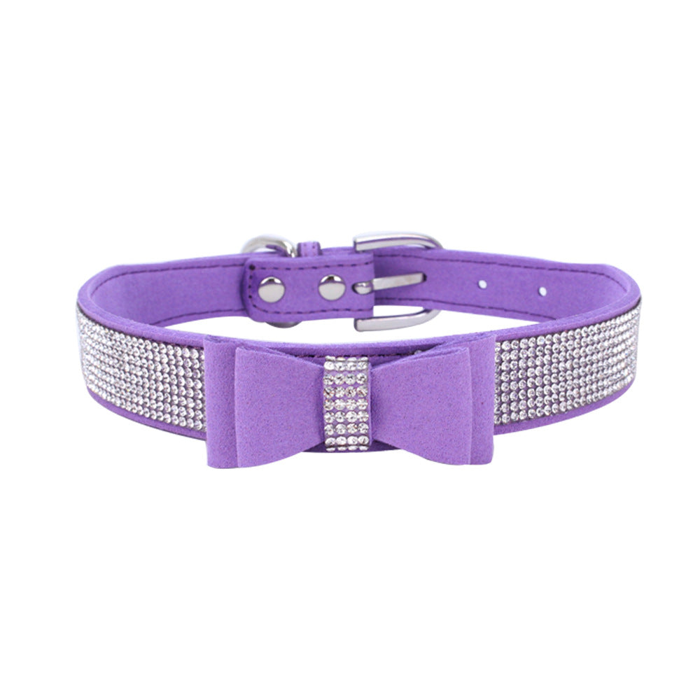 Amazon explosion water drill pet collar super fiber bow dog dog collar bow with diamond cat loop custom