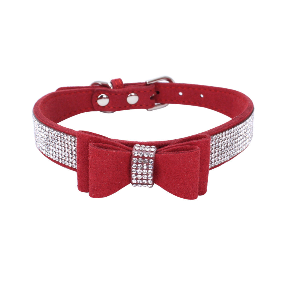 Amazon explosion water drill pet collar super fiber bow dog dog collar bow with diamond cat loop custom