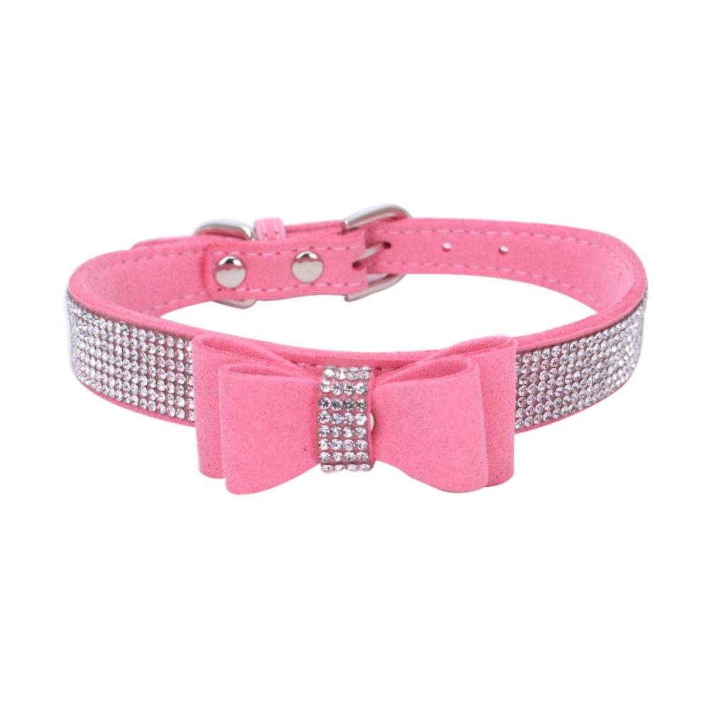 Amazon explosion water drill pet collar super fiber bow dog dog collar bow with diamond cat loop custom