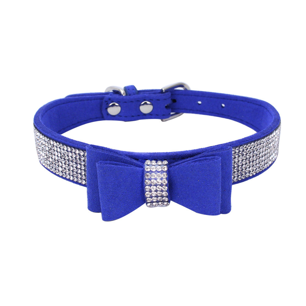 Amazon explosion water drill pet collar super fiber bow dog dog collar bow with diamond cat loop custom