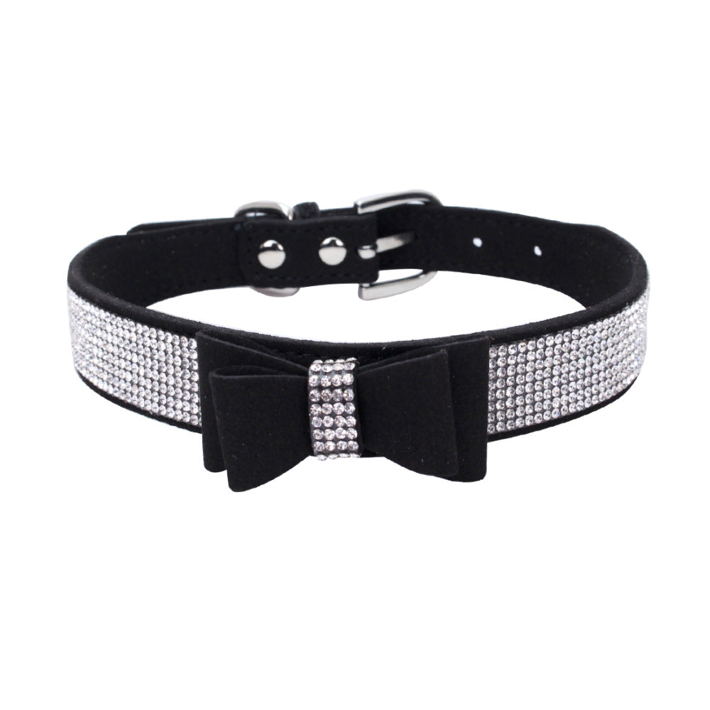 Amazon explosion water drill pet collar super fiber bow dog dog collar bow with diamond cat loop custom