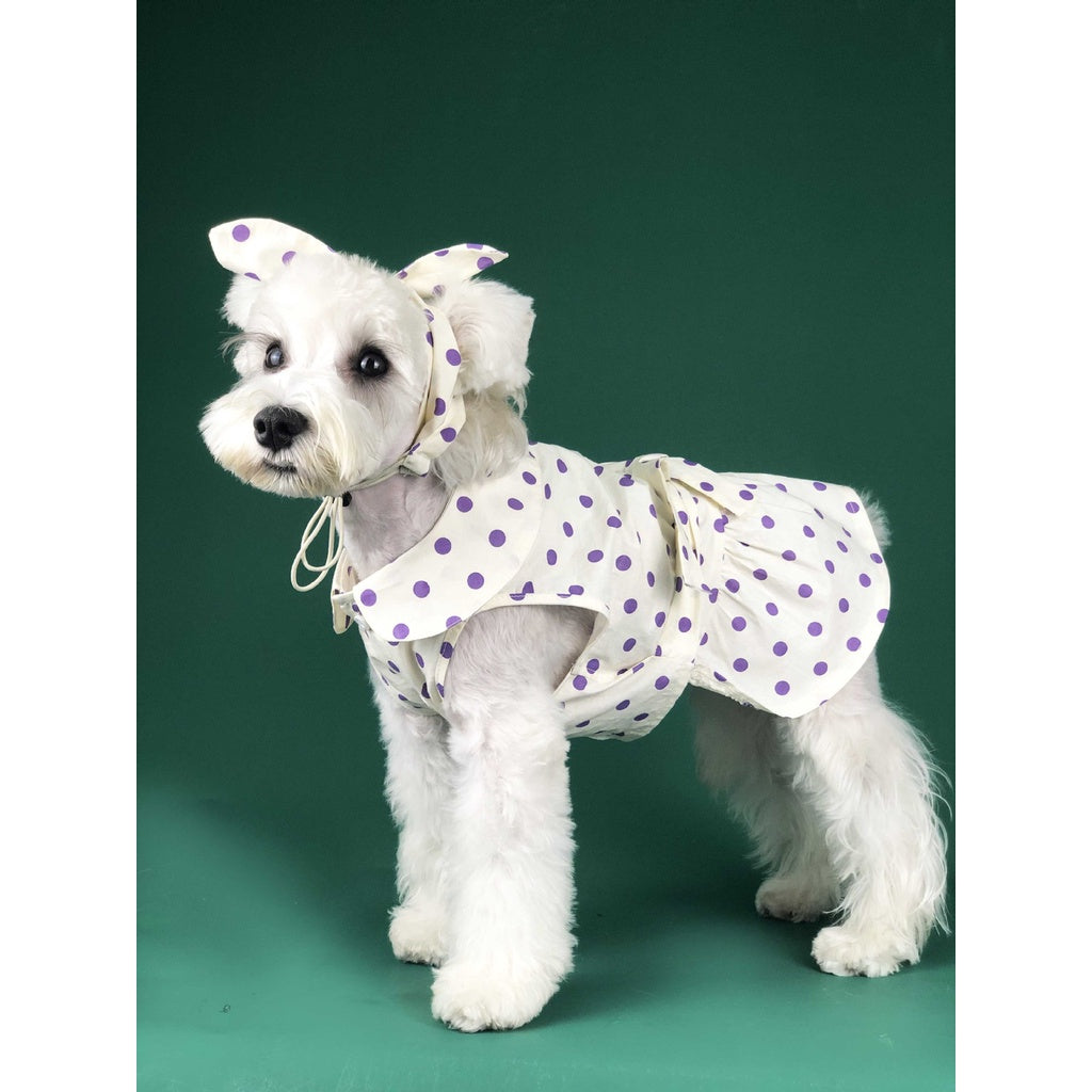 Spring Summer Vacation Style Pet Dress Polka Dot Cute Dog Princess Pajamas With Bow Headdress Hat Headband