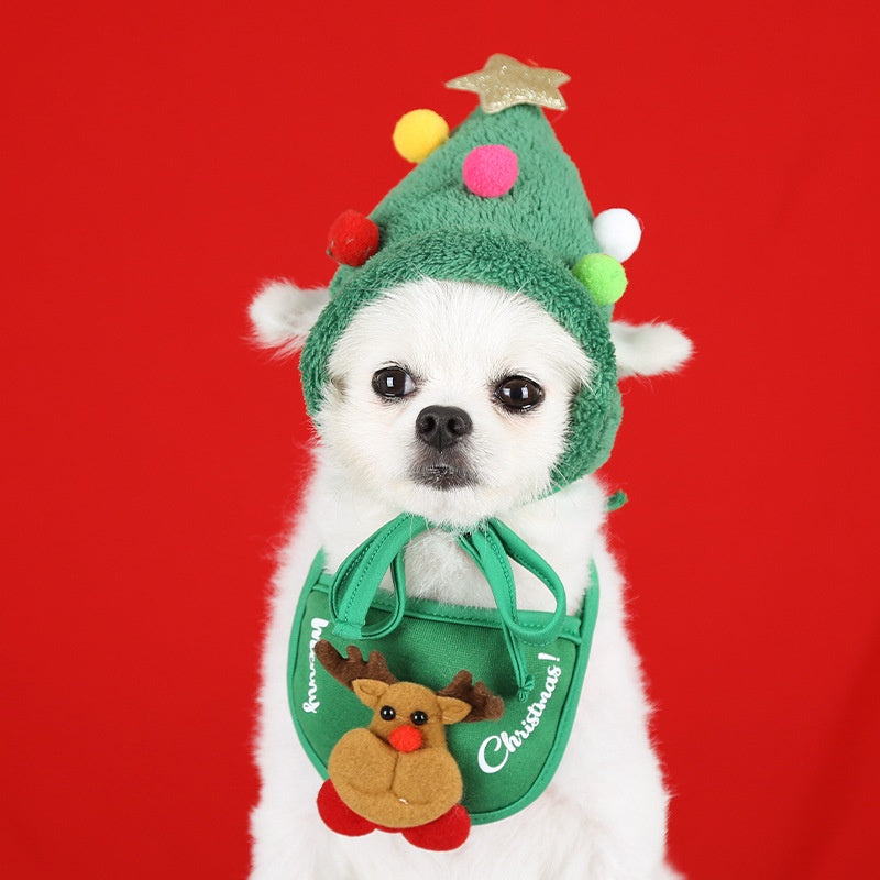 【Christmas Special】Pet Cat Christmas Hat Dog Saliva Towel Bib Autumn Match