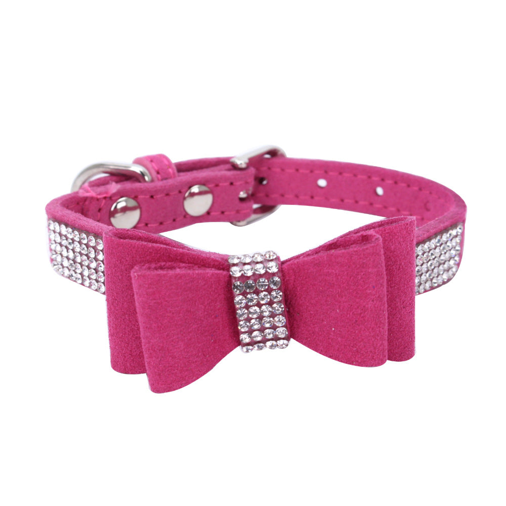 Amazon explosion water drill pet collar super fiber bow dog dog collar bow with diamond cat loop custom