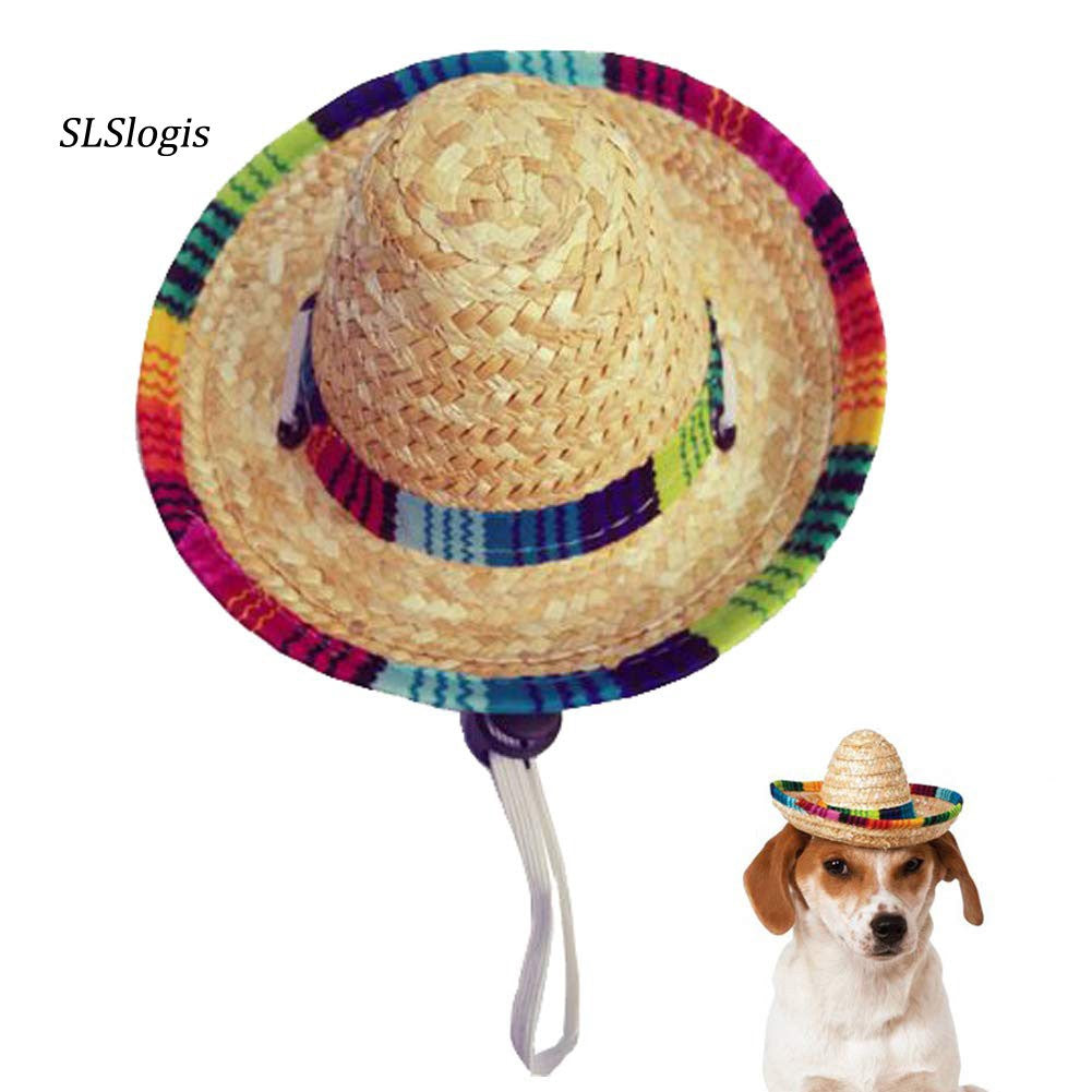 wac Cute Mini Puppy Dog Cat Straw Woven Sun Hat Cap Mexican Sombrero Pet Supplies