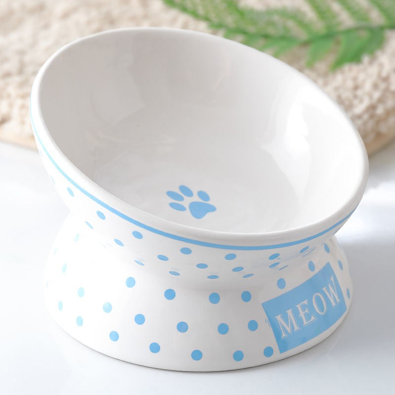 Cat Bowl Protection Cervical Spine Bowl Rice Bowl Pet Supplies- / Cat Bowl Ceramic Gold Food Basin Dog Basin Cat Rice Basin Protection Cervical Anti-Tumble the Bevel-End Steel Water Bowl Pet Tableware Set