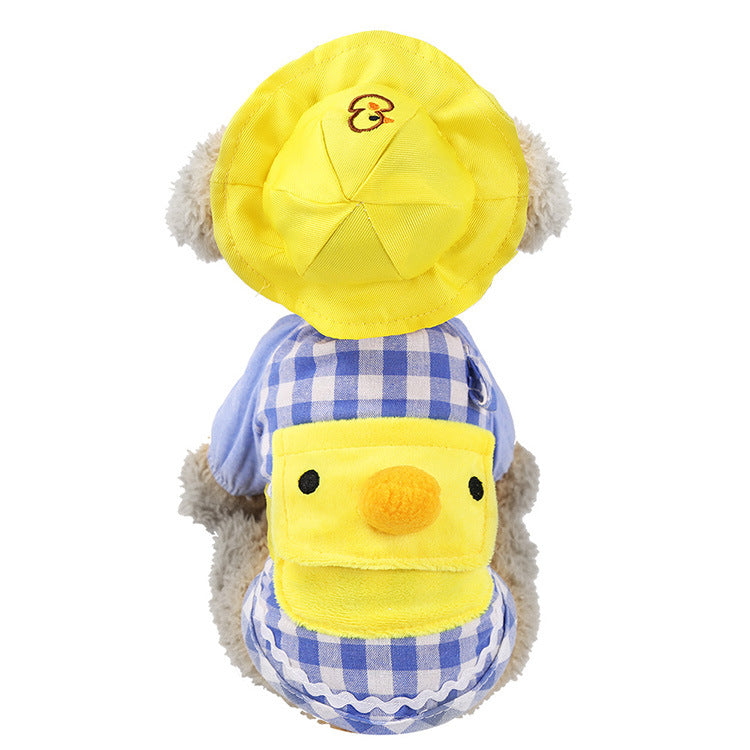 Cute Cartoon Pet Clothes Little Yellow Duck Style Dog Cat T-shirt With Hat