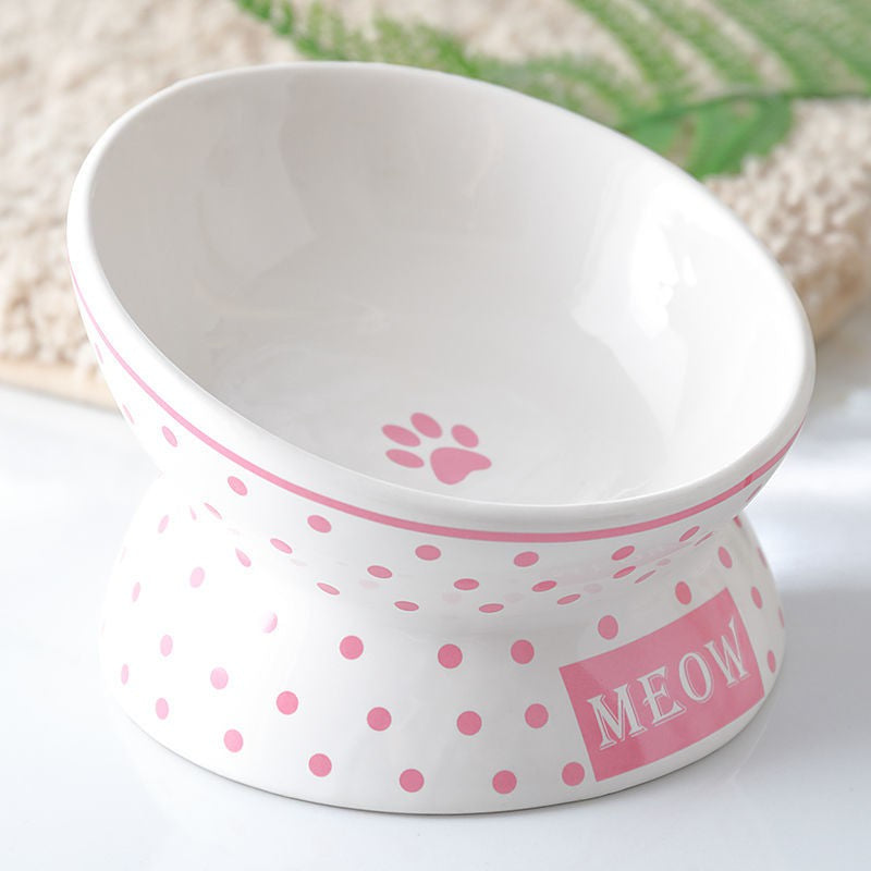 Cat Bowl Protection Cervical Spine Bowl Rice Bowl Pet Supplies- / Cat Bowl Ceramic Gold Food Basin Dog Basin Cat Rice Basin Protection Cervical Anti-Tumble the Bevel-End Steel Water Bowl Pet Tableware Set