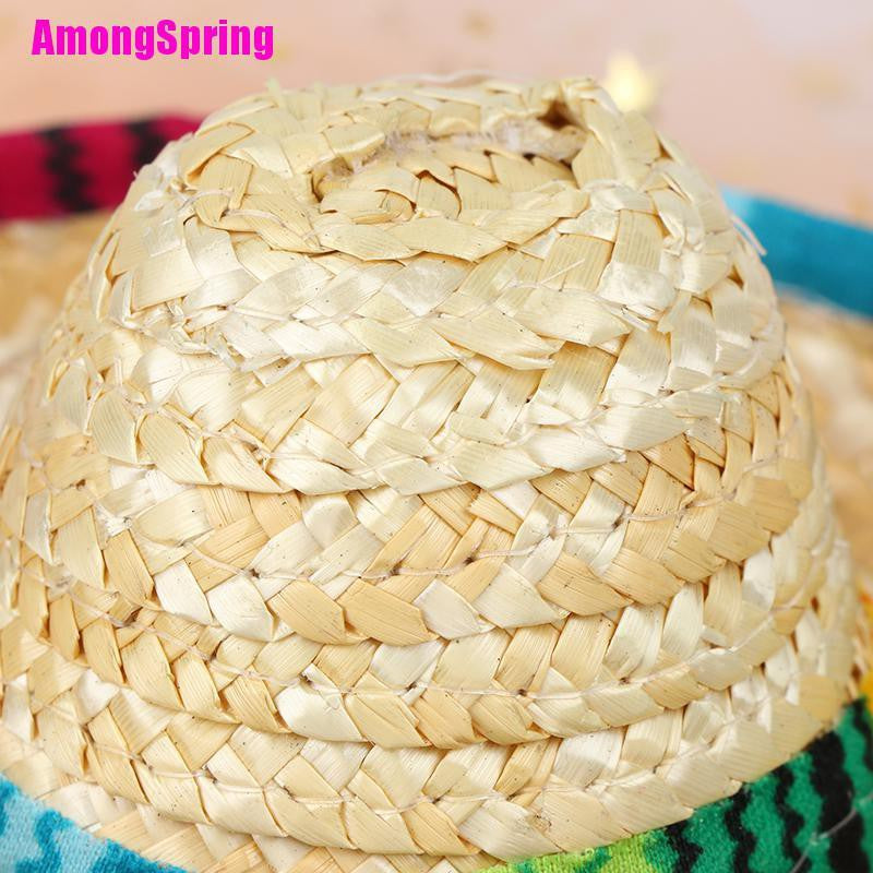 AmongSpring☬ Mini Pet Dogs Straw Hat Sombrero Cat Sun Hat Beach Party Straw Hats Dogs Hat