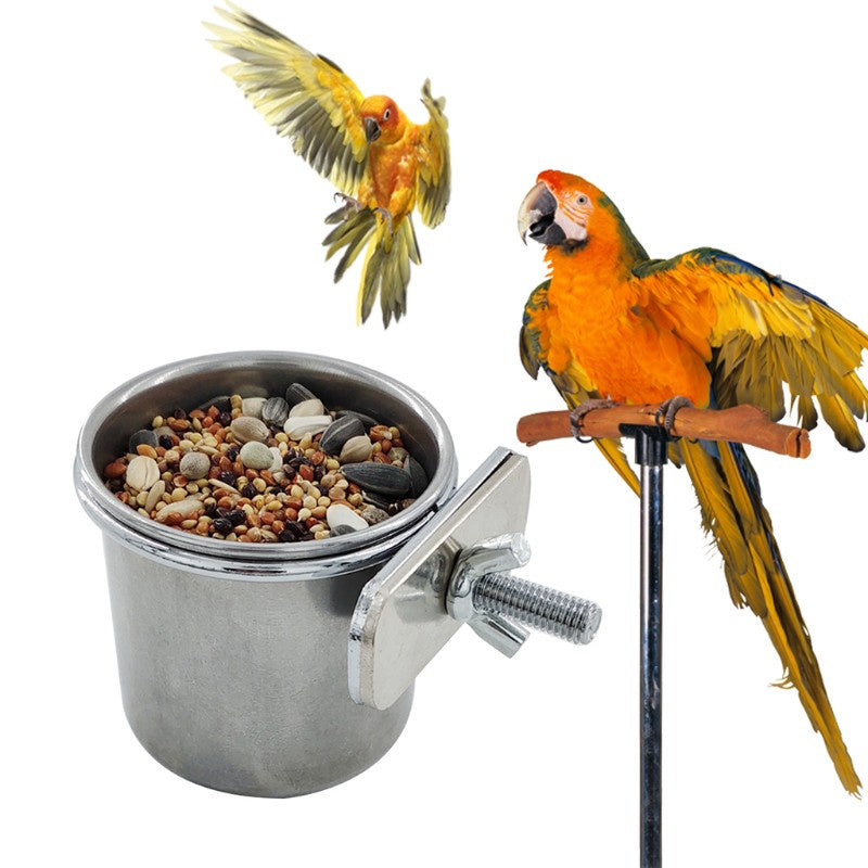 VONL Pet Birds Hanging Cage Bowl Dish Cup Anti-turnover Stainless Steel Feeding Food Drinking Feeder for Parakeet Lovebird Finches