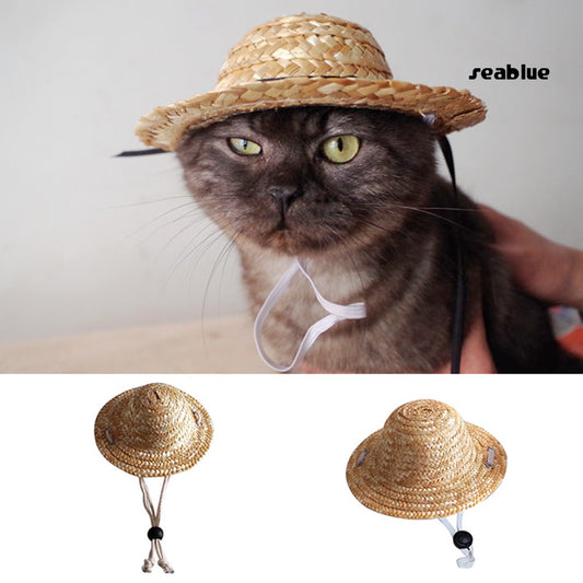 Novelty Summer Adjustable Pet Dog Outdoor Straw Hat Puppy Small Cat Sunhats