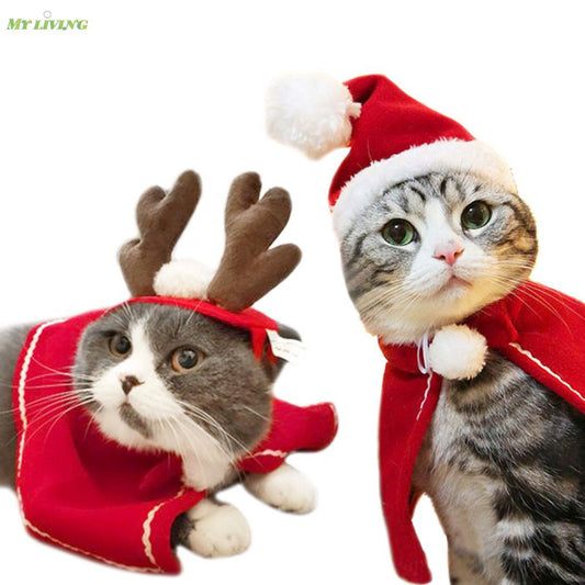 Fast delivery Pet Cat Dog Puppy Santa Red Scarf Hat Christmas Clothes Costumes Warm Apparel My living