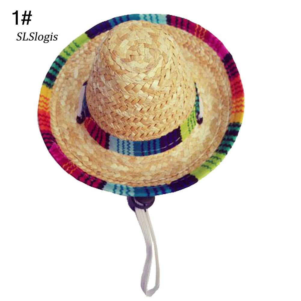 wac Cute Mini Puppy Dog Cat Straw Woven Sun Hat Cap Mexican Sombrero Pet Supplies