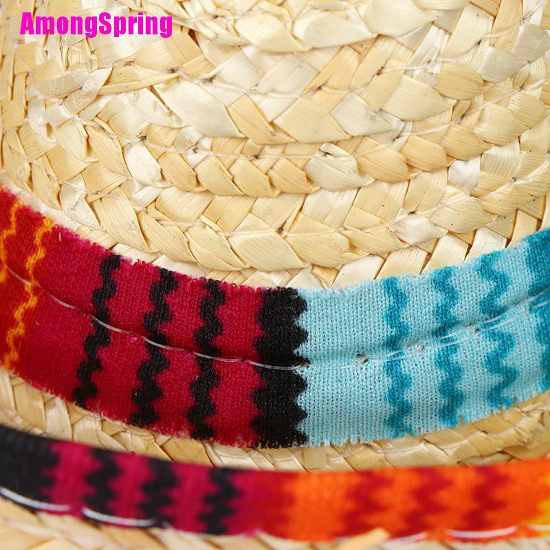 AmongSpring☬ Mini Pet Dogs Straw Hat Sombrero Cat Sun Hat Beach Party Straw Hats Dogs Hat