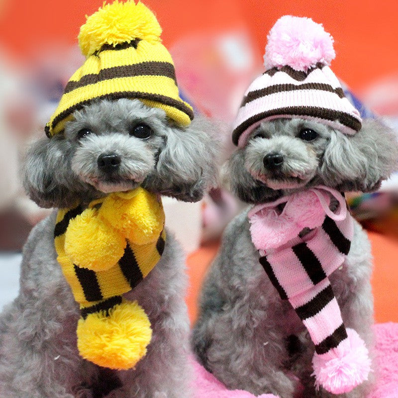 Winter Warm Stripe Knitted Pet Dog Hat+Scarf+Socks Costume