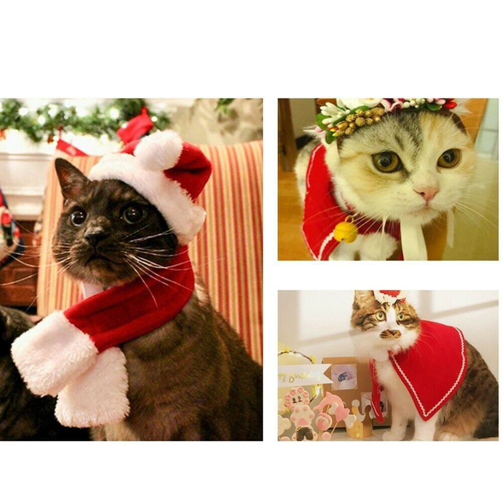 Fast delivery Pet Cat Dog Puppy Santa Red Scarf Hat Christmas Clothes Costumes Warm Apparel My living