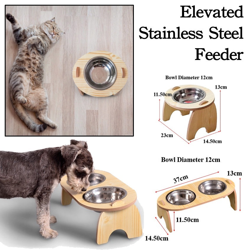 ⭐ ELEVATED FEEDER ⭐ Elevated Double Ceramic Bowl Pet Feeder Wooden Cat Dog Kitten Puppy Pet food water feeder bowl