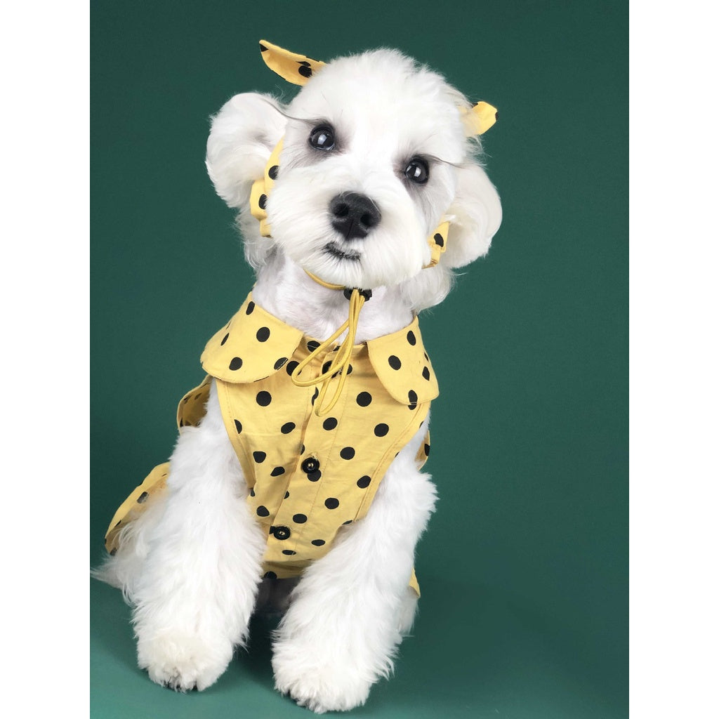 Spring Summer Vacation Style Pet Dress Polka Dot Cute Dog Princess Pajamas With Bow Headdress Hat Headband