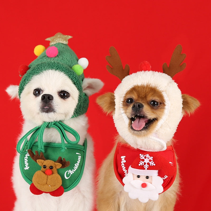 【Christmas Special】Pet Cat Christmas Hat Dog Saliva Towel Bib Autumn Match