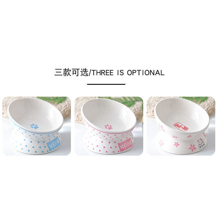 Cat Bowl Protection Cervical Spine Bowl Rice Bowl Pet Supplies- / Cat Bowl Ceramic Gold Food Basin Dog Basin Cat Rice Basin Protection Cervical Anti-Tumble the Bevel-End Steel Water Bowl Pet Tableware Set