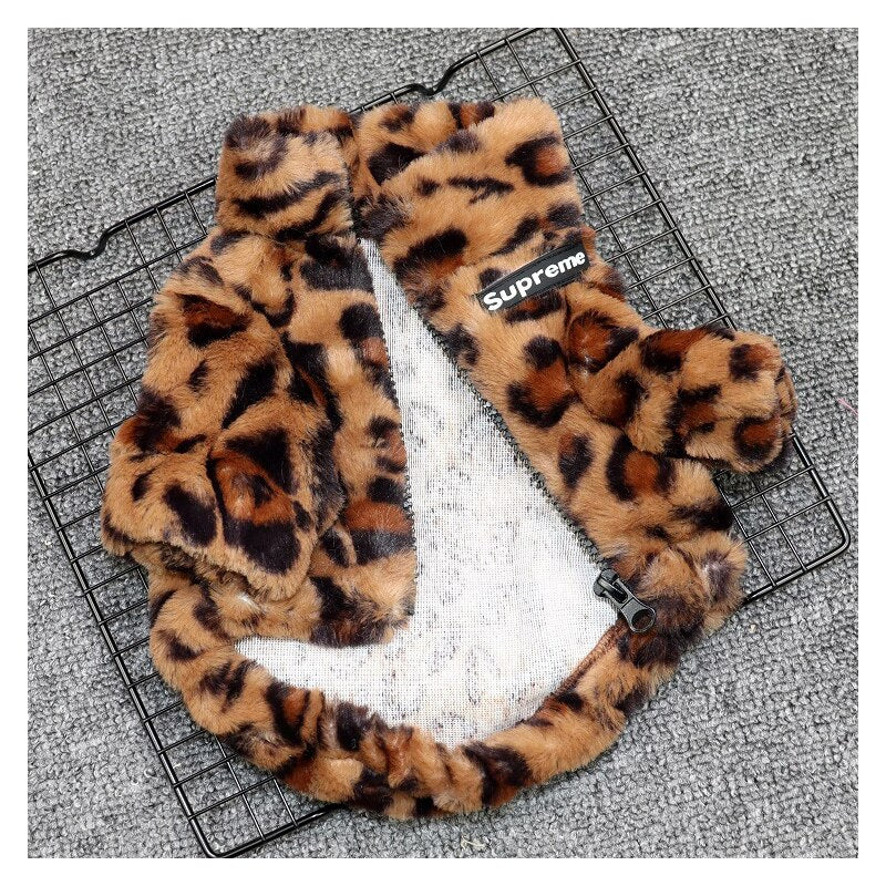 Pet Clothes Dog Coat Warm Leopard Jacket Autumn Winter Clothes Bichon Teddy Rainbow Color Pet Cross-dressing Tide Brand Clothes