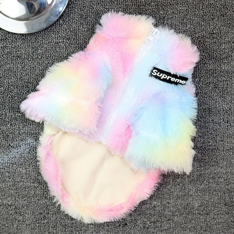 Pet Clothes Dog Coat Warm Leopard Jacket Autumn Winter Clothes Bichon Teddy Rainbow Color Pet Cross-dressing Tide Brand Clothes