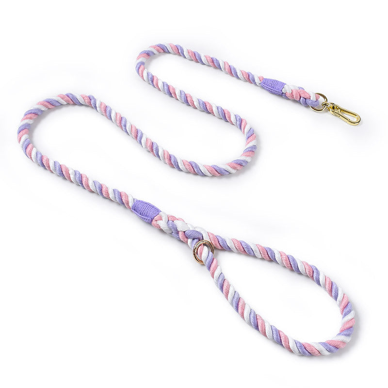 Maria  Wholesale woven cotton rainbow color dog leash collar set medium and large dog leash pet supplies manufacturer