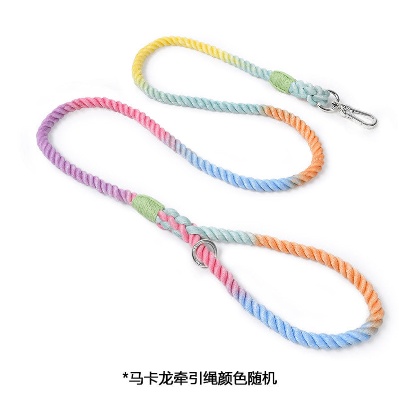 Maria  Wholesale woven cotton rainbow color dog leash collar set medium and large dog leash pet supplies manufacturer