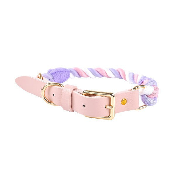 Maria Wholesale Amazon New Products Woven Colorful Dog Leash Pet Leash Set Leather Dog Collar Pet Supplies