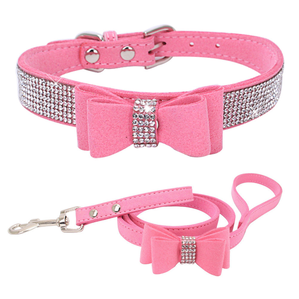 Amazon explosion water drill pet collar super fiber bow dog dog collar bow with diamond cat loop custom